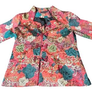 Asian Style Floral Jacket Size M/L /Oriental /Bohemian Brocade Button
